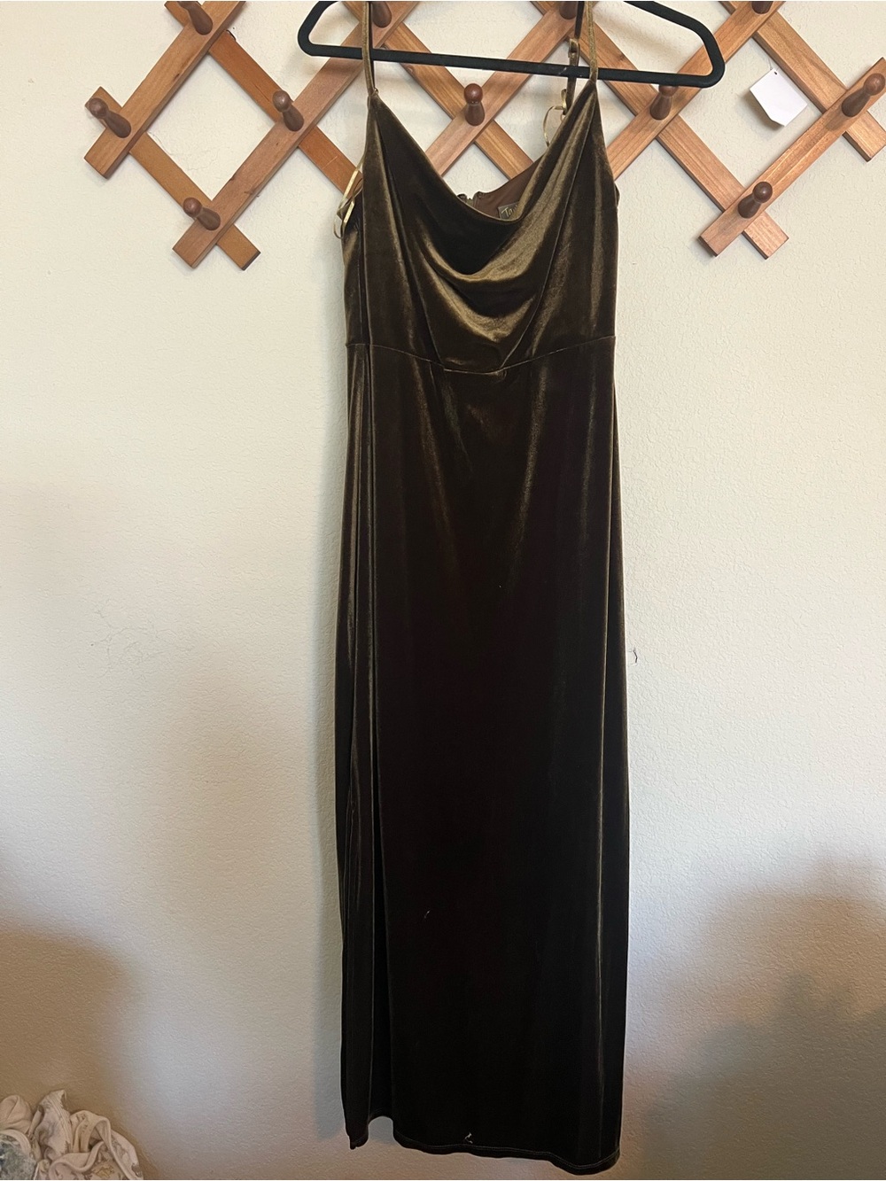 Taylor Olive Velvet Cowl-Neck Maxi Dress